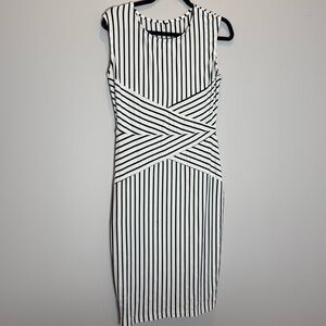 Black and white stripe stretch dress